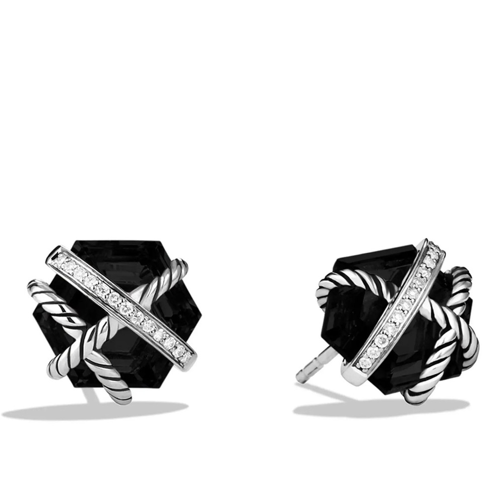 DAVID YURMAN CABLE WRAP EARRINGS WITH BLACK ONYX AND DIAMONDS